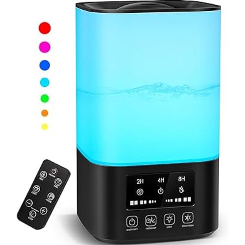 Cool Mist Humidifiers for Bedroom, Upgraded Humidifiers for Large Room Baby Home Plants, Quiet 3L Ultrasonic Air Humidifier Top Fill with Remote Control, 360° Nozzle, Night Light, Auto Shutoff - Black