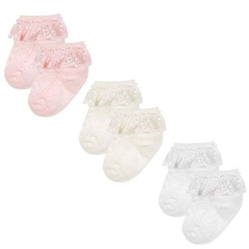 Wrapables Precious Lace Cuff Socks For Baby (set Of 3), M