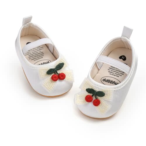 Baby Girls Mary Jane Flats with Bowknot Flowers Princess Wedding Dress Ballet Shoes Non-Slip Toddler First Walkers Newborn Crib Shoes