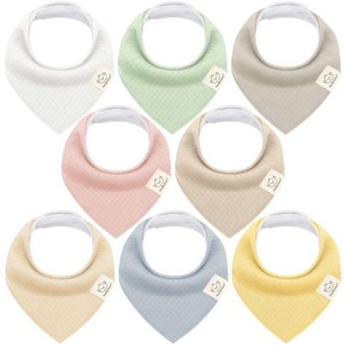 8pk Organic Quin Bandana Bibs, Baby Bibs for Drooling and Teething, Cotton Drool Bibs for Baby Girl, Baby Boy (Dew)