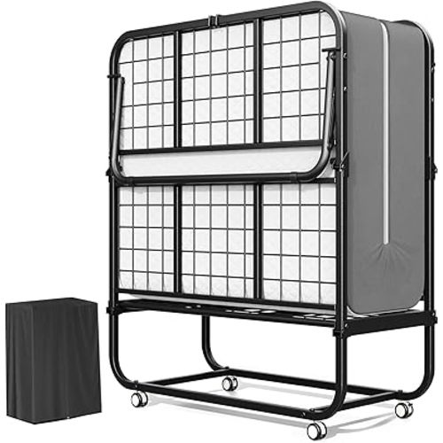 Greenvelly Folding Bed with 5 Inch Mattress, 75” x 38” Portable Rollaway Bed with Memory Mattress and Metal Frame for Adults,Guest, Twin Size,Cot Size