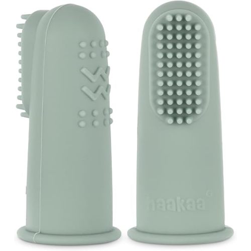 haakaa Silicone Baby Finger Toothbrush, Oral Care for Infants&Babies&Toddlers&Kids, Soft Food Grade Silicone, 0 Months+, 2 Pack, Blush