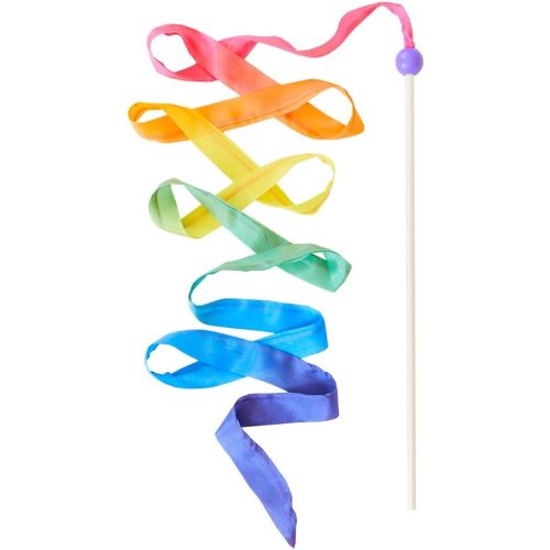 Sarah's Silks Rainbow Streamer - 8' Long Ribbon Wand for Kids, Pretend Play, Dance, Baton Stick Twirling, and Gymnastics Party Favors | 100% Silk and Wood Montessori and Waldorf Toys