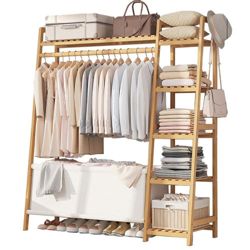 Red Barrel Studio® Bamboo 51" W Garment Rack with Hanging Rod Storage Shelves and Bag & Reviews | Wayfair