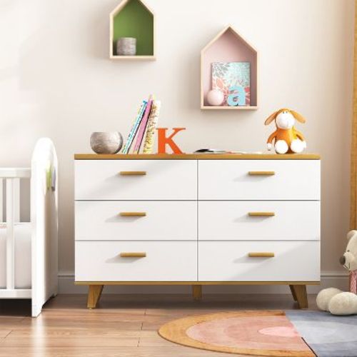 Hommoo 6 Drawer White Wide Dresser