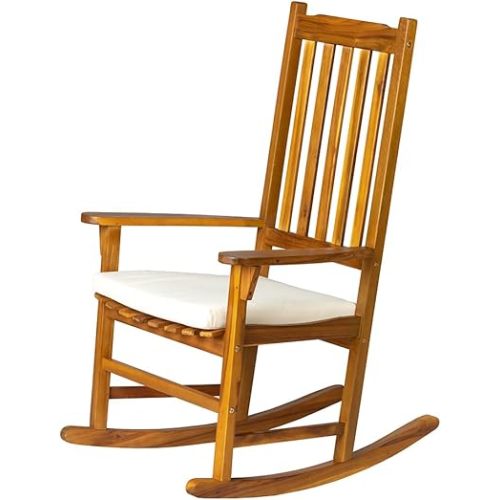 Panana Acacia Wood Rocking Chair Outdoor Porch Rocker with Cushion for Patio, Garden, Balcony, Backyard, Living Room