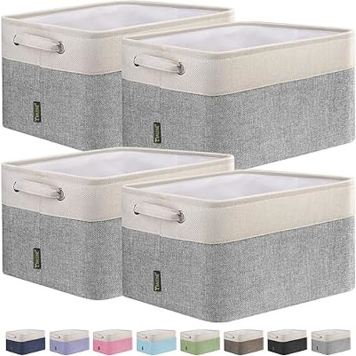 BALEINE 4 Small Pack Fabric Storage Bins Storage Basket Closet Shelf Organizer for Closet Organizing, Decorative Small 4pc Linen Closet Organizers and Storage (Grey, 12"x8"x8")