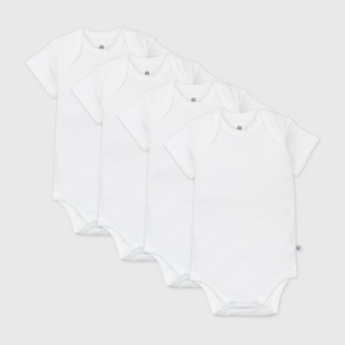 Honest Baby 4pk Organic Cotton Short Sleeve Bodysuit - White, Size: 0-3M