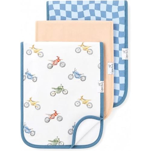 Copper Pearl Premium Baby Burp Cloths - 3-Pack Large Cotton Burp Cloths, Extra Soft Spit Up Rags with 3 Absorbent Layers, Perfect for Baby Boy and Baby Girl Gifts (21" x 10" Size, Ryder Set)