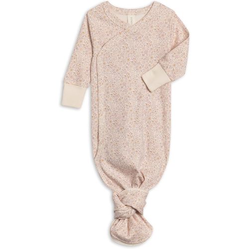 Colored Organics Baby 100% Organic Cotton Knotted Gown - Infant Indy Kimono Wrap Front Tie Knot with Mitten Cuffs