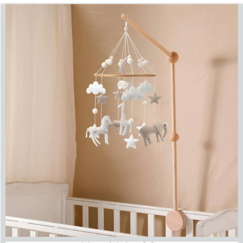 Safari Mobile for Crib - A Neutral Handmade White Jungle Crib Mobile with Safari Animals Clouds and Stars for a Neutral Nursery