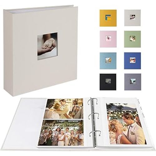 Photo Album 4x6 Photos Hold 200 or 5x7 Pictures Hold 100, 3 Ring Binder Photo Albums Linen Cover Photo Book Acid Free Albums 4x6 5x7 for Family Wedding Baby(Beige)
