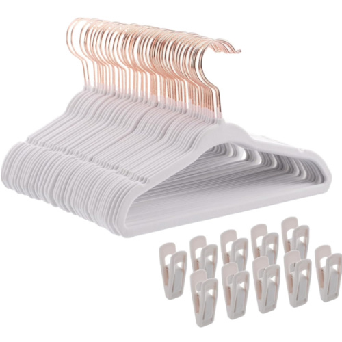 Kids Hangers Velvet - 11" Inch Baby Felt Hangers Non Slip Toddler Hangers - Childrens Hangers for Clothes - 50 Pack with 10 Hanger Finger Clips, White