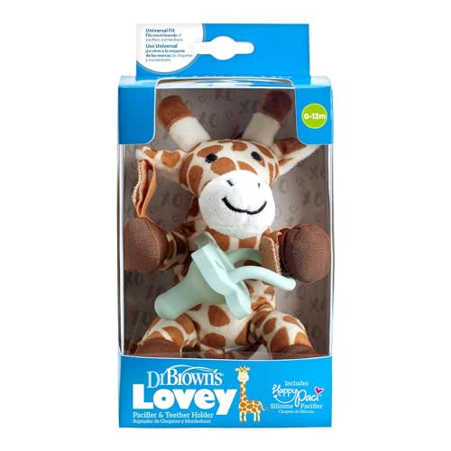 Dr. Brown's Lovey Pacifier and Teether Holder, 0 Months Plus, Giraffe with Blue Pacifier