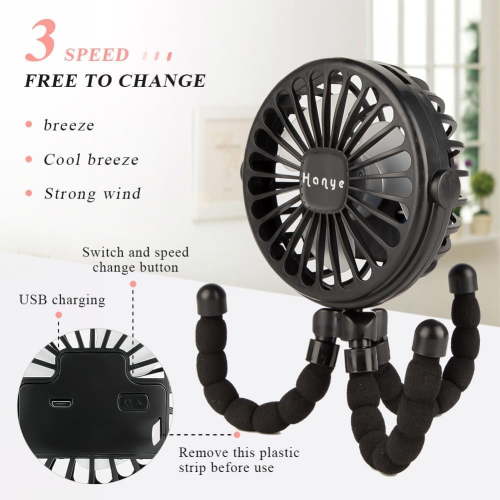 Stroller Fan Mini Handheld Octopus Fan Baby Fan with Flexible Tripod Wrapped on Stroller, Car Seat, Student Bed, Bike USB Rechargeable Fan, Desk Fan for Office and Baby Room or Outdoor
