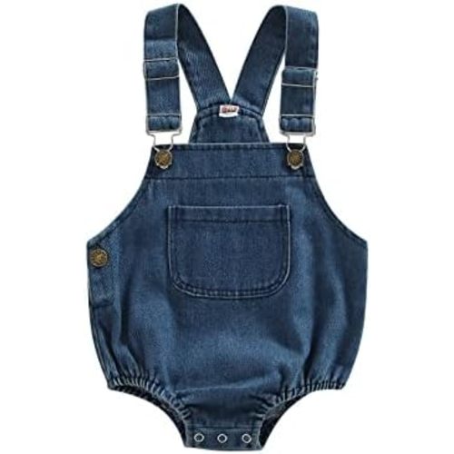 BULINGNA Infant Baby Boy Girl Denim Romper Sleeveless Straps Button Jeans Jumpsuit Unisex Baby Jeans Overalls Summer Clothes