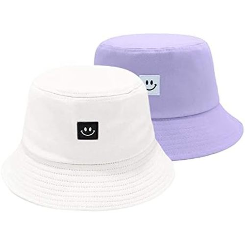 Kids Sun Hat Smile Face Bucket Hat for Girls Boys Summer Sun Protection Cotton Unisex Beach Cap