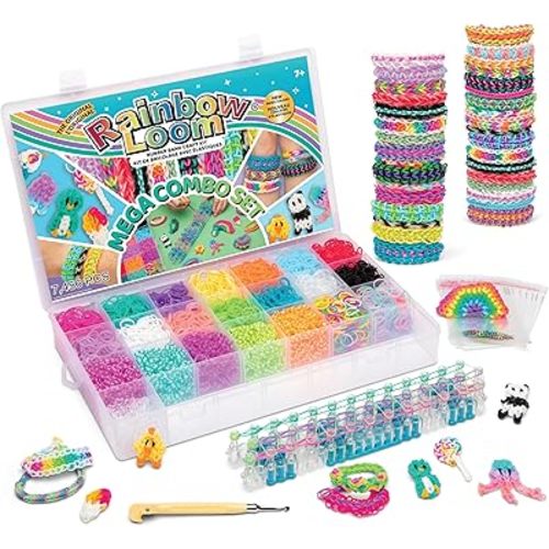 Rainbow Loom MEGA Combo Set, Features 7000+ Colorful Rubber Bands, 2 Step-by-Step Bracelet Instructions, Organizer Case, Great Gift for Kids 7+ DIY Craft, STEAM