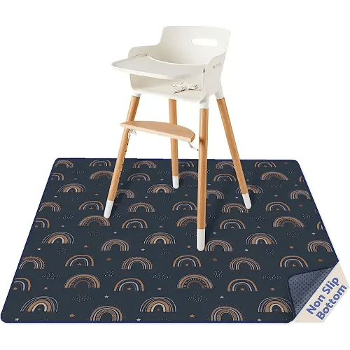 Blissful Diary Baby Splat Mat for Under High Chair, 50.4 x 50.4 Inch Wipeable Splash Mat, Waterproof and Washable, Anti-Slip Floor Protector, Retro Rainbow