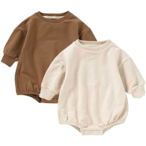 Baby Boy Girl Sweatshirt Romper Newborn Long Sleeve Oversized Bubble Bodysuit Organic Cotton Solid Outfit Clothes