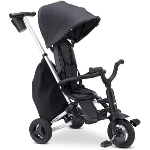 Joovy Tricycoo UL Kids Tricycle with 8 Stages Featuring 3 Rubber Tires, Removable and Adjustable Parent Handle, Safety Harness, 3-Position Recline Seat, and Retractable Canopy, Forged Iron
