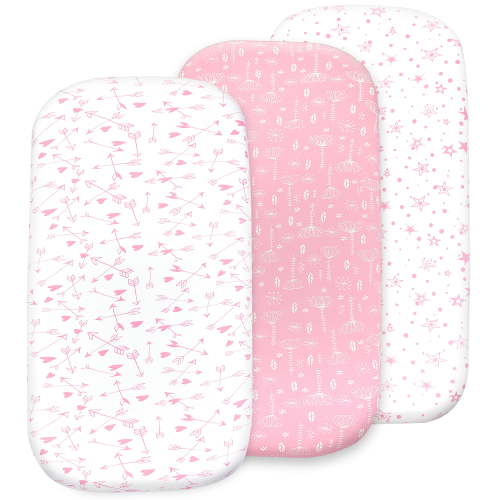 3 Pack Bedside Sleeper Bassinet Fitted Sheets, Organic Cotton, 33x20x4 Inches, Compatible with Pads Size Between 17-21 in Width, 29-33 in Length, and 1.5-4 in Thick