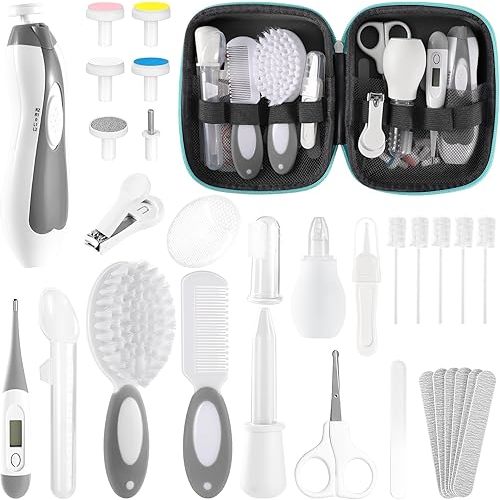 Baby Healthcare and Grooming Kit for Newborn Kids, 31PCS Upgraded Safety Baby Care Kit, Newborn Nursery Health Care Set, Baby Care Products (Grey White)