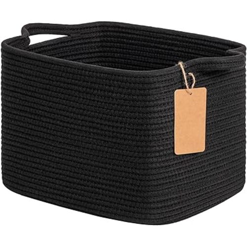 Goodpick Black Basket, Woven Baskets for Storage, Toy Baskets Storage Kids, Towel Basket with Handles, Storage Baskets for Shelves, Living Room, Bathroom, 13 x 10 x 9 Inches