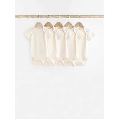 Cream Essential Baby Short Sleeve Bodysuits 5 Pack