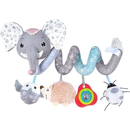 Jollybaby Baby Car Seat Stroller Toys, Plush Activity Hanging Spiral Activity Pram Crib with Music Box, Rattles, Squeaker for Babies Infant Boys Girls (SZ Gray Elephant)