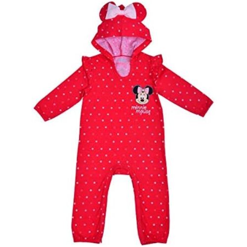 Disney Minnie Mouse Baby Girls Coverall Hooded Romper for Newborn and Infants