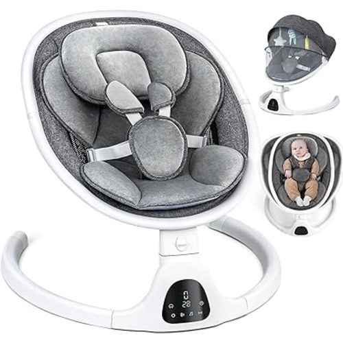 Baby Swinga for Infants to Toddlers, Electric Baby Swing with 5 Speeds, Remote Control, Built-in Melodies and Digital Touch Panel – Elegant Gray