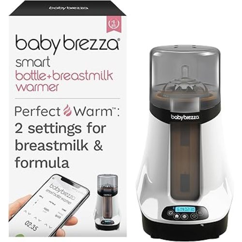 Baby Brezza Smart Baby Bottle Warmer, Breastmilk Warmer + Defroster – Free App - Only Brand with Different Temperatures for Breastmilk + Formula - Universal Fit for All Bottles + Milk Bags