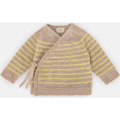 Sherpa Striped Long Sleeve Wrap Top, Pecan & Chartreuse - 7AM Enfant | Maisonette