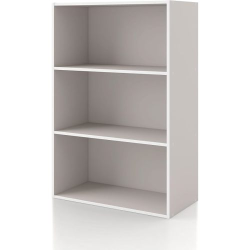 HOMES: INSIDE + OUT Apexa 3-Tier Cube Storage Organizer Shelves, Stackable Wood Bookcase Fits Cubby Bins for Organization, Dorm Teen Room Decor & Home Office, Taupe Grey