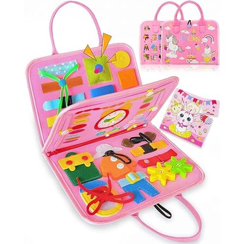 Exorany Busy Board Montessori Toys for 1 2 3 4 Year Old Girls & Boys Birthday Gifts, Sensory Toys for Toddlers 1-3, Educational Travel Toys, Preschool Activities for Learning Fine Motor Skills
