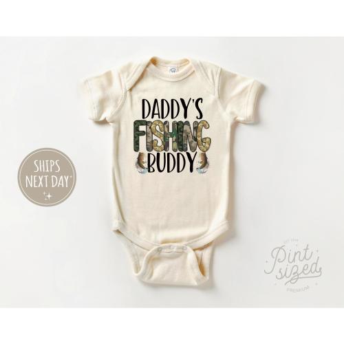 Daddy&#39;s Fishing Buddy Baby Onesie® - Trendy Father&#39;s Day Baby Bodysuit - Cute Father&#39;s Day Natural Onesie®