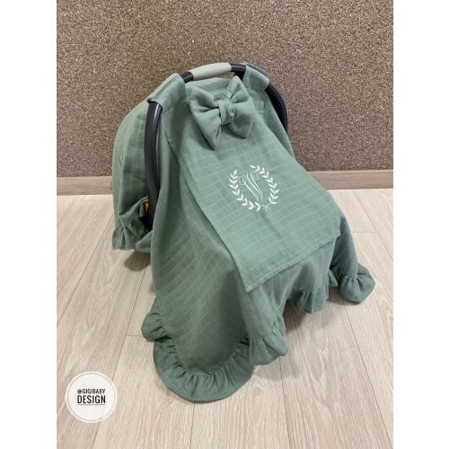Car seat Cover for Baby Girl & Boy with Muslin Gauze Ruffle and Peekaboo Mesh Window,Personalized Carseat Canopy Cover(100%Cotton,Protector)