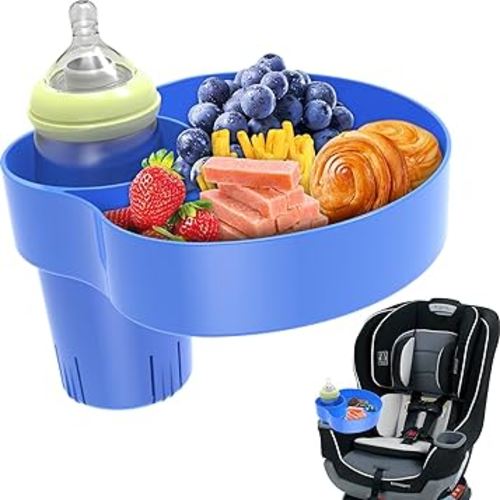 Kids Car Seat Tray, Travel Tray with Cup Holder for Toddler, Kids Car Seat Food Snack Tray for Road Trip, Stroller snack tray travel must haves - Blue
