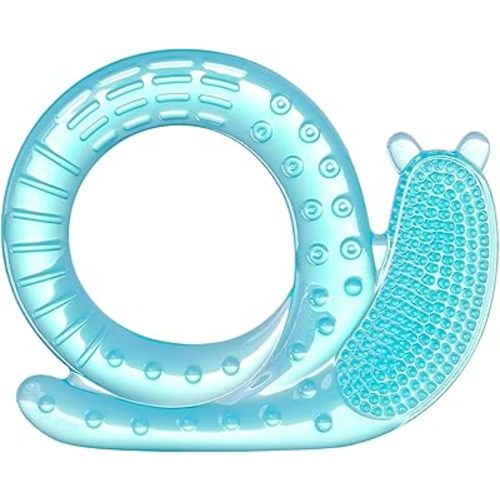 Baby Teething Ring Silicone Teether Toys with Soft Bristles, Freezer Teething Toys for Babies 0-6 Months BPA Free, Snail Animals Teether Blue