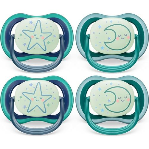 Philips Avent Ultra Air Pacifier - 4 x Light, Breathable Glow-in-the-Dark Baby Pacifiers for Babies Aged 6-18 Months, BPA Free with Sterilizer Carry Case (Model SCF376/08)