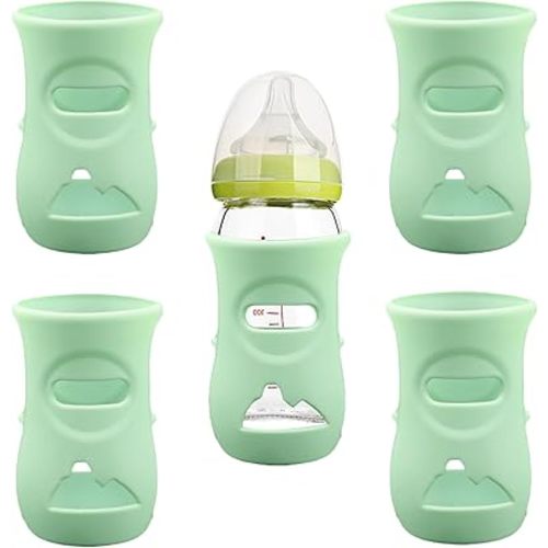 4 Pack Silicone Sleeves for Avent Natural Glass Baby Bottles, Anti Breakage Baby Bottle Holder, Compatible with Philips Avent Glass Natural Baby Bottle, BPA Free (Green, 8 OZ)