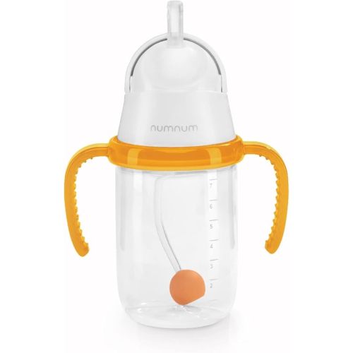 NumNum Weighted Straw Cup for Infant & Toddler 6-12 months (Orange)