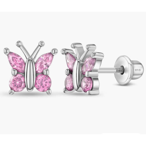 Dainty CZ Butterfly Baby / Toddler / Kids Earrings Screw Back - Sterli