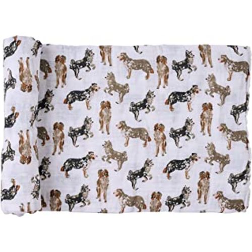 Mud Pie Baby Dog Breed Swaddle Blanket, Australian Shepherd, 47" x 47", Aussie