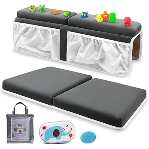 Bath Kneeler and Elbow Rest Set Baby Bath Kneeling Pad, Thick Non-Slip Bathing Kneeling Mat Cushion Quick Drying Bathtub Knee Saver with Arm Support and Pockets for Bathroom Bathing Time Comfort