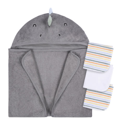 Gerber Baby Boy or Girl Casual Unisex Hooded Terry Towel and Washcloths, 4-Piece Bath Set