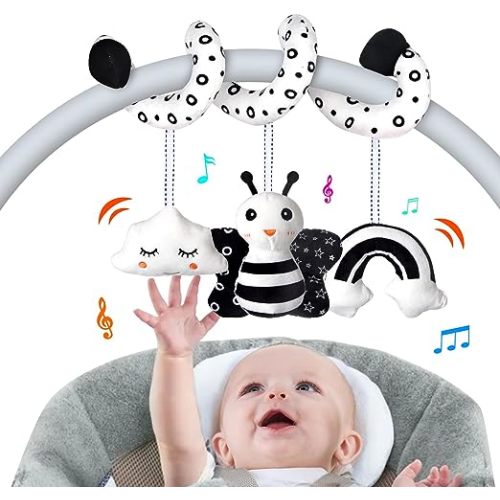 SAMMAS Baby Spiral Hanging Stroller and Car Seat Toys for Babies 0-6 Months Newborn Plush Activity Toys for Bed Bassinet Crib Baby Carrier Gifts (owl)