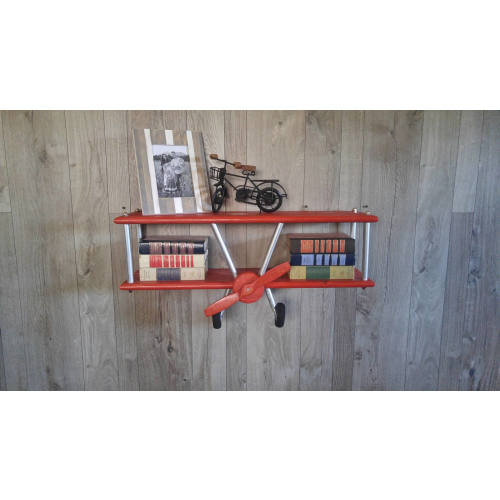 LARGE Red Airplane Shelf, Biplane Shelf, Red Stained Airplane, Aircraft Decor, Travel Decor, Airplane Decor