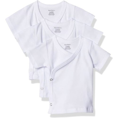 Gerber Baby-Girls 3-Pack Short-Sleeve Side-Snap Shirt - 0-3 Months - White